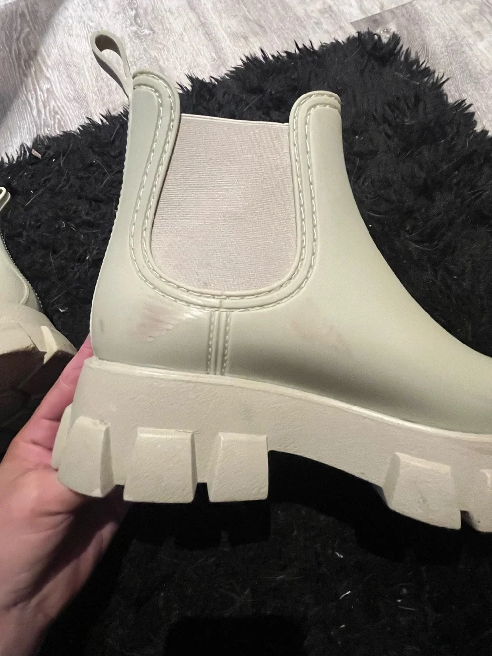 Jeffrey Campbell Chunky Chelsea Ankle Boots in Light Beige
